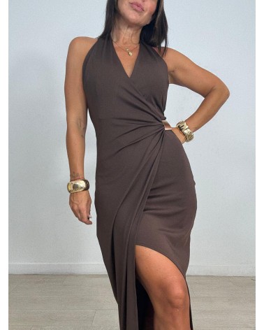 VESTIDO CRUZADO BROCHE LATERAL