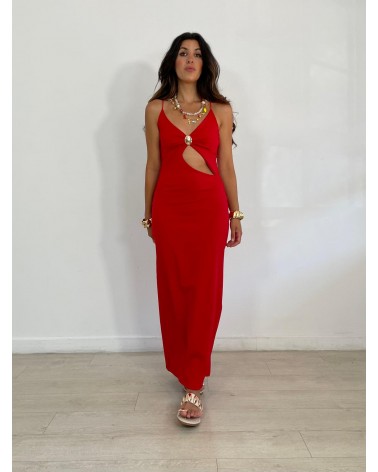 VESTIDO BROCHE DORADO CUT OUT