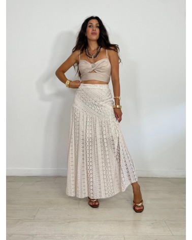 FALDA VUELO ENCAJE BEIGE