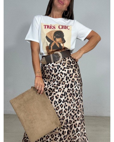 FALDA SATEN ELASTICA  LEOPARDO