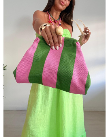 BOLSO RAYAS VERDE Y ROSA