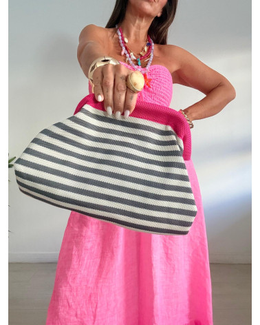 BOLSO CLUTCH GRIS Y ROSA