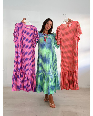VESTIDO LARGO VICHY MANGA...