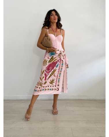 FALDA LARGA LICRA TIGRE ROSA