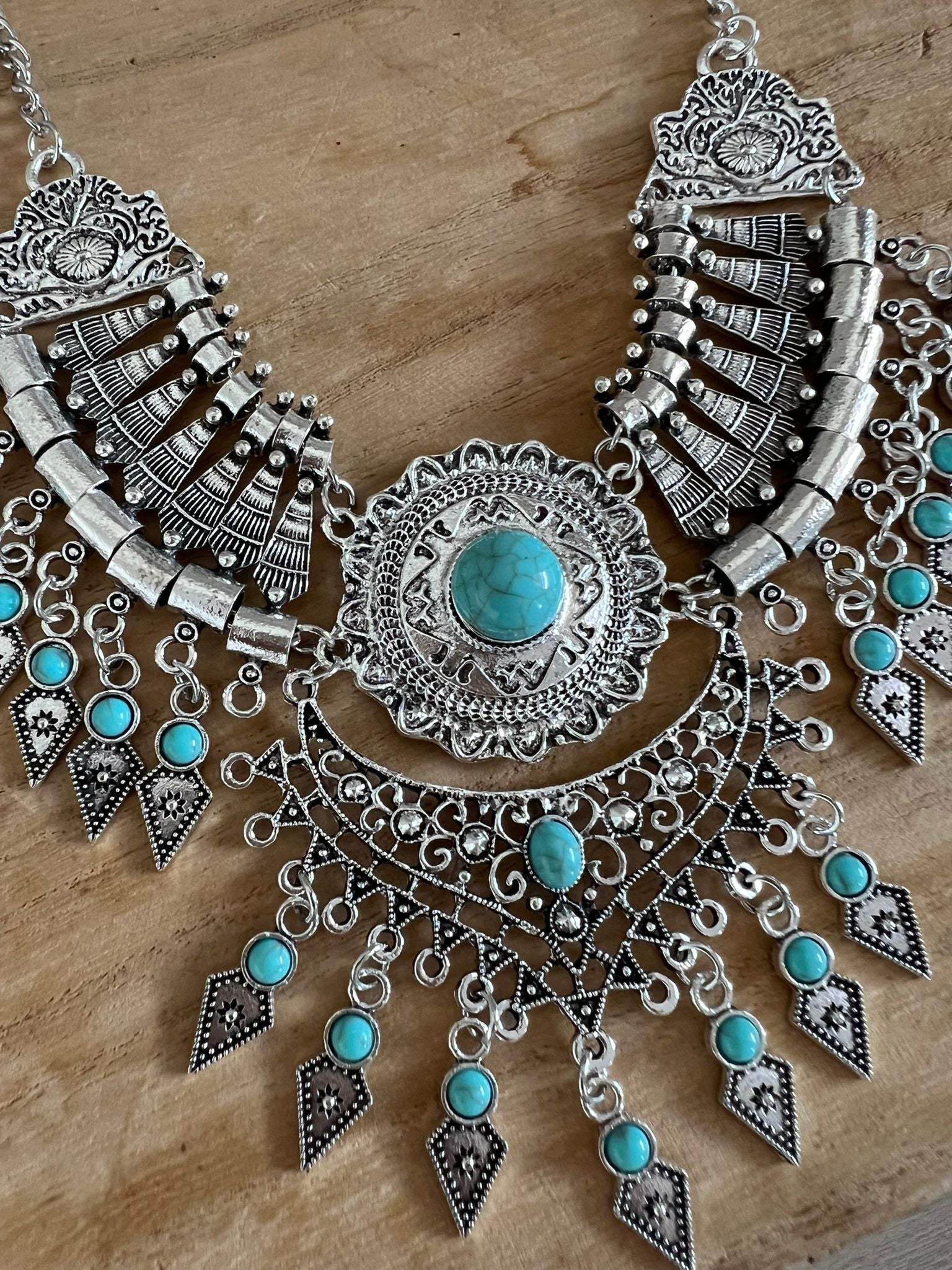 COLLAR PLATA PIEDRAS TURQUESA