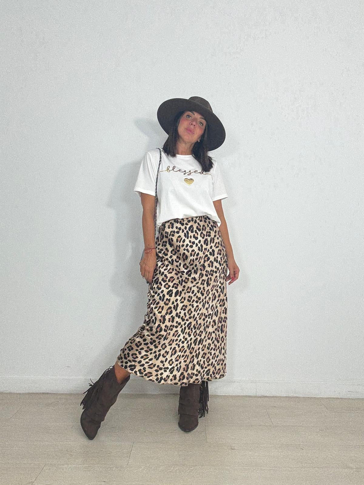 FALDA SATÉN ELÁSTICA LEOPARDO