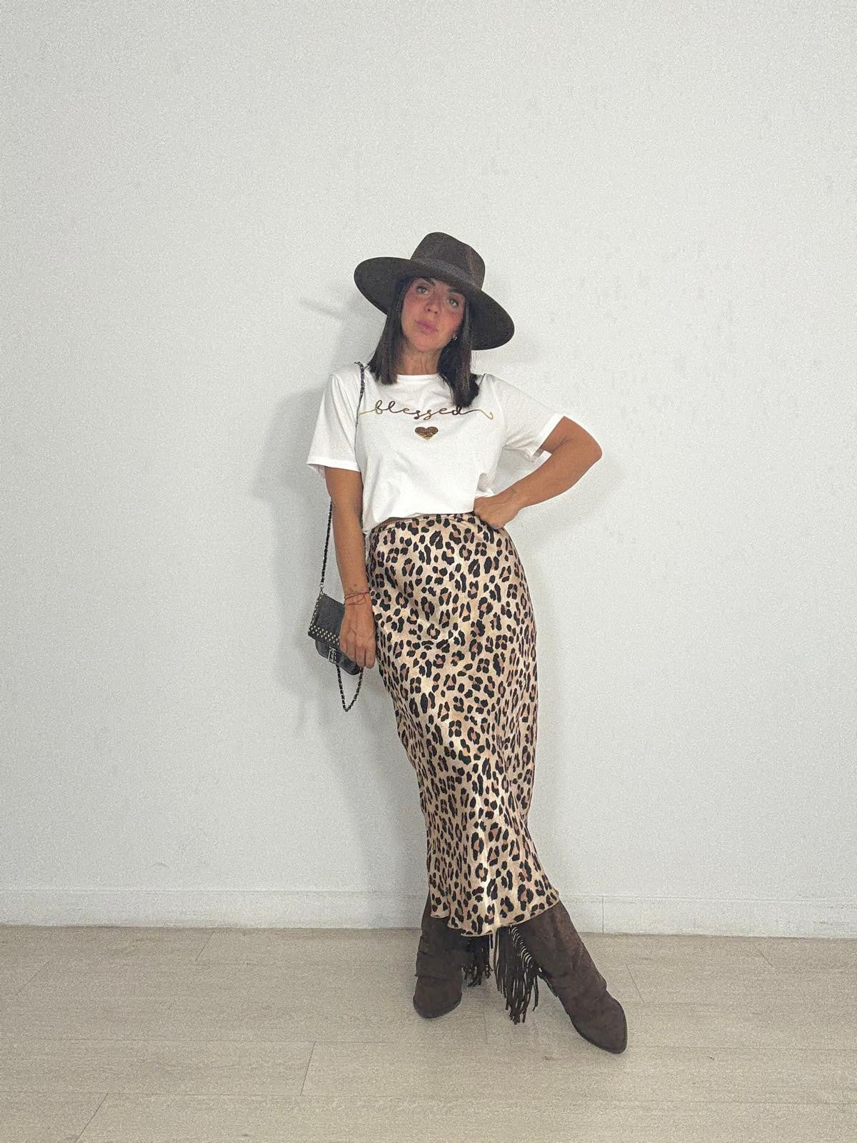 FALDA SATÉN ELÁSTICA LEOPARDO
