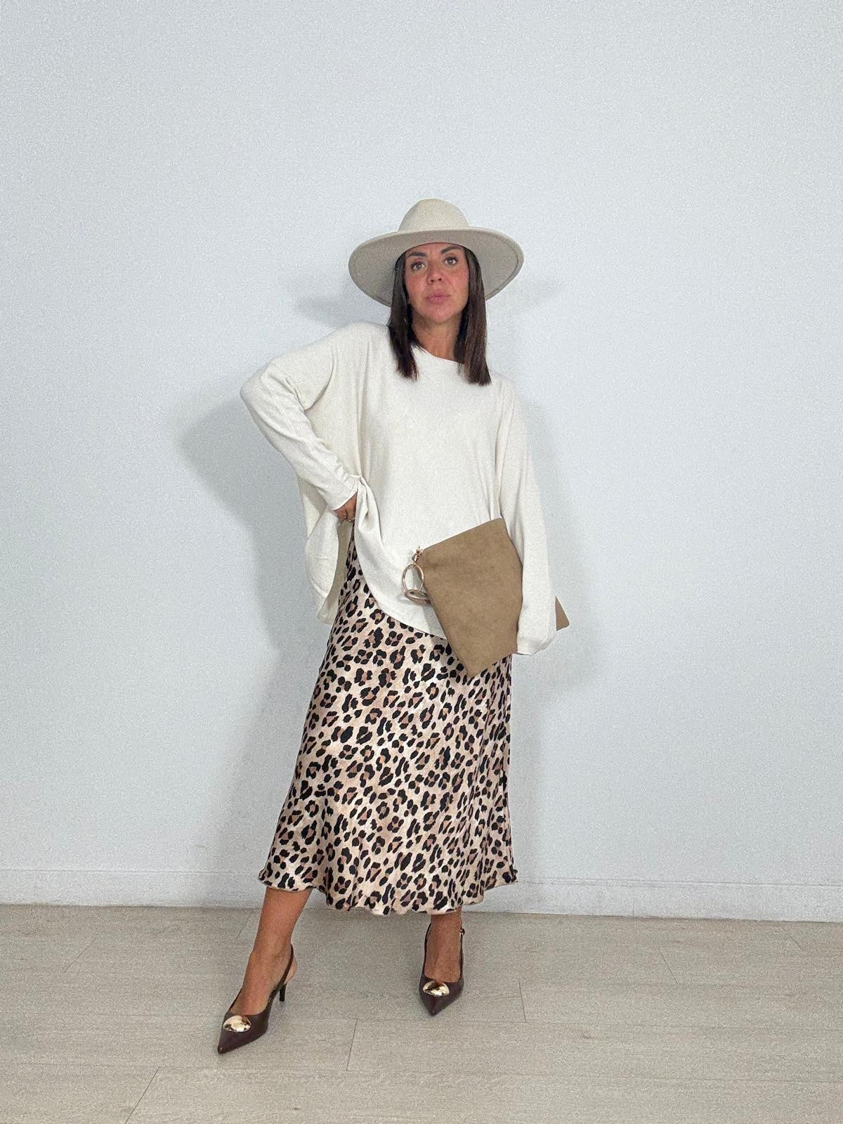 FALDA SATÉN ELÁSTICA LEOPARDO