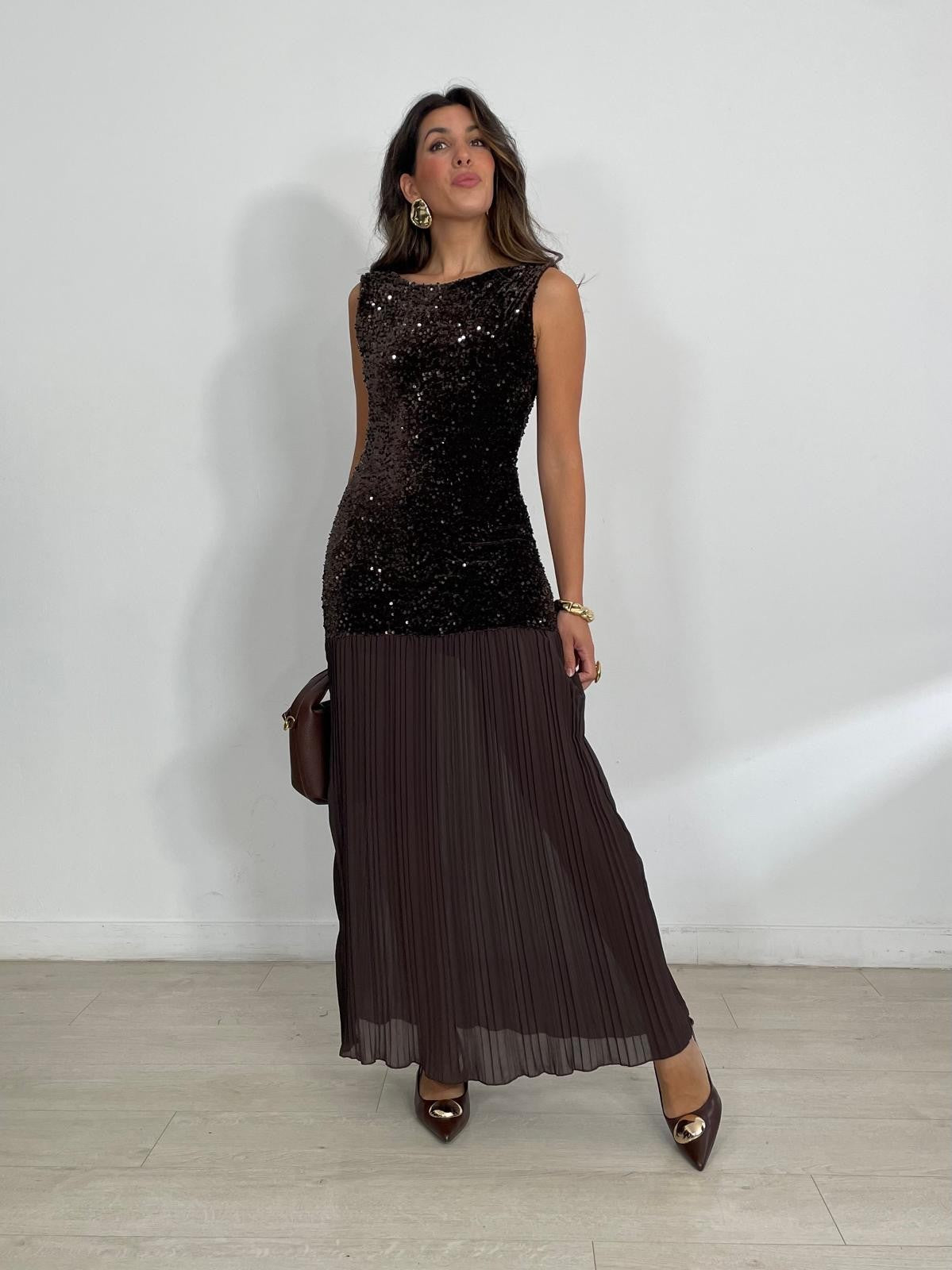 VESTIDO COMBINADO TERCIOPELO + BAJO PLISADO