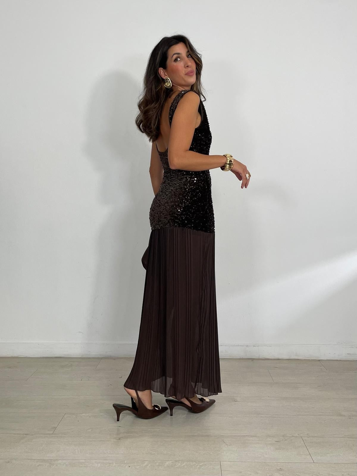 VESTIDO COMBINADO TERCIOPELO + BAJO PLISADO