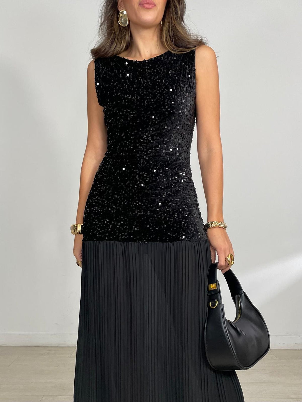 VESTIDO COMBINADO TERCIOPELO + BAJO PLISADO