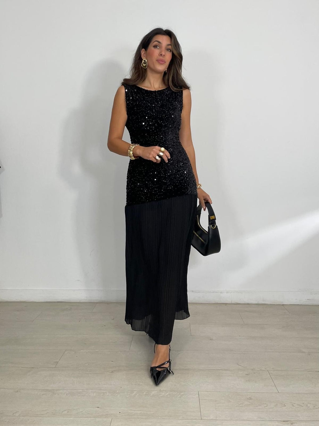 VESTIDO COMBINADO TERCIOPELO + BAJO PLISADO