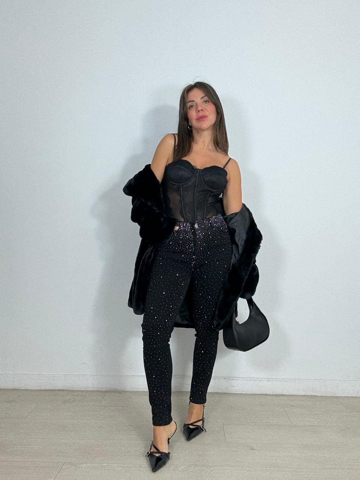 JEANS PUSH UP STRASS NEGRO