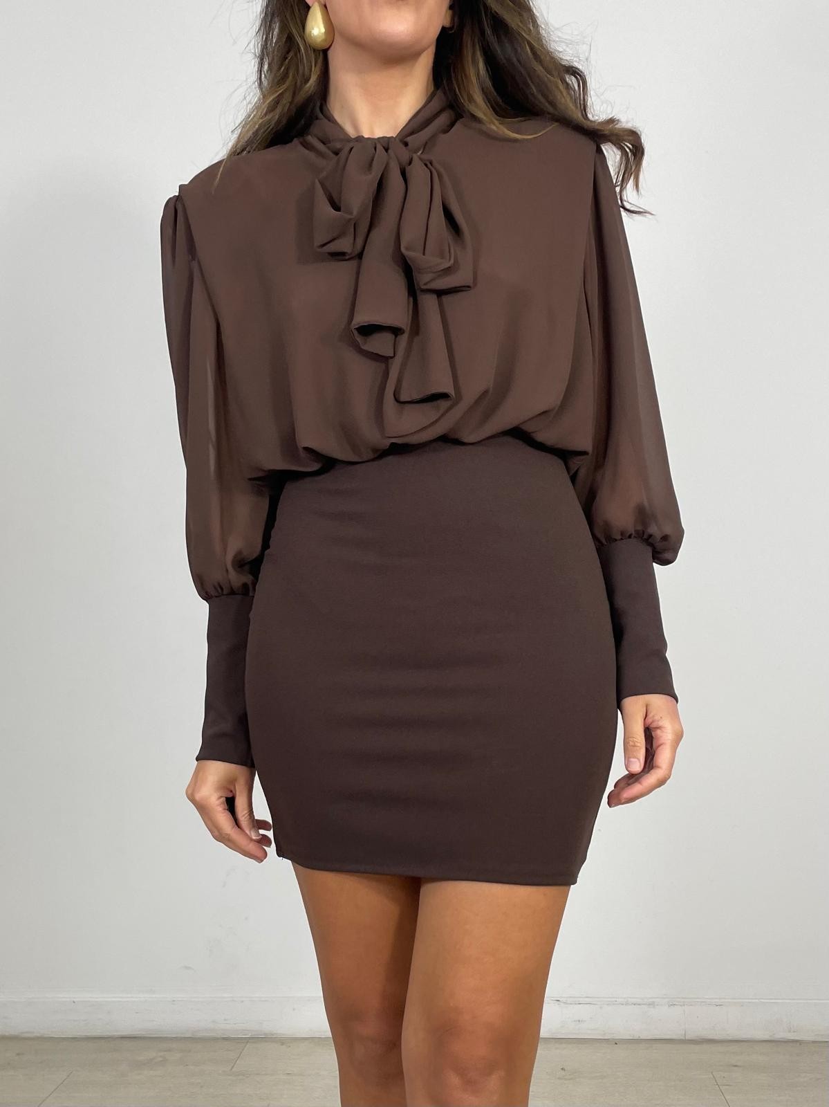 VESTIDO COMBINADO GASA Y LICRA LAZO CUELLO
