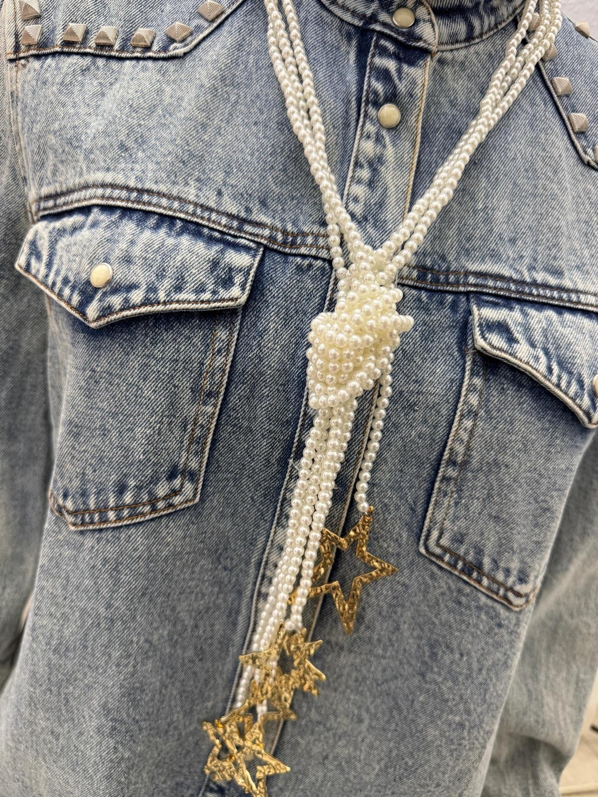 COLLAR PERLAS NUDO + ESTRELLAS