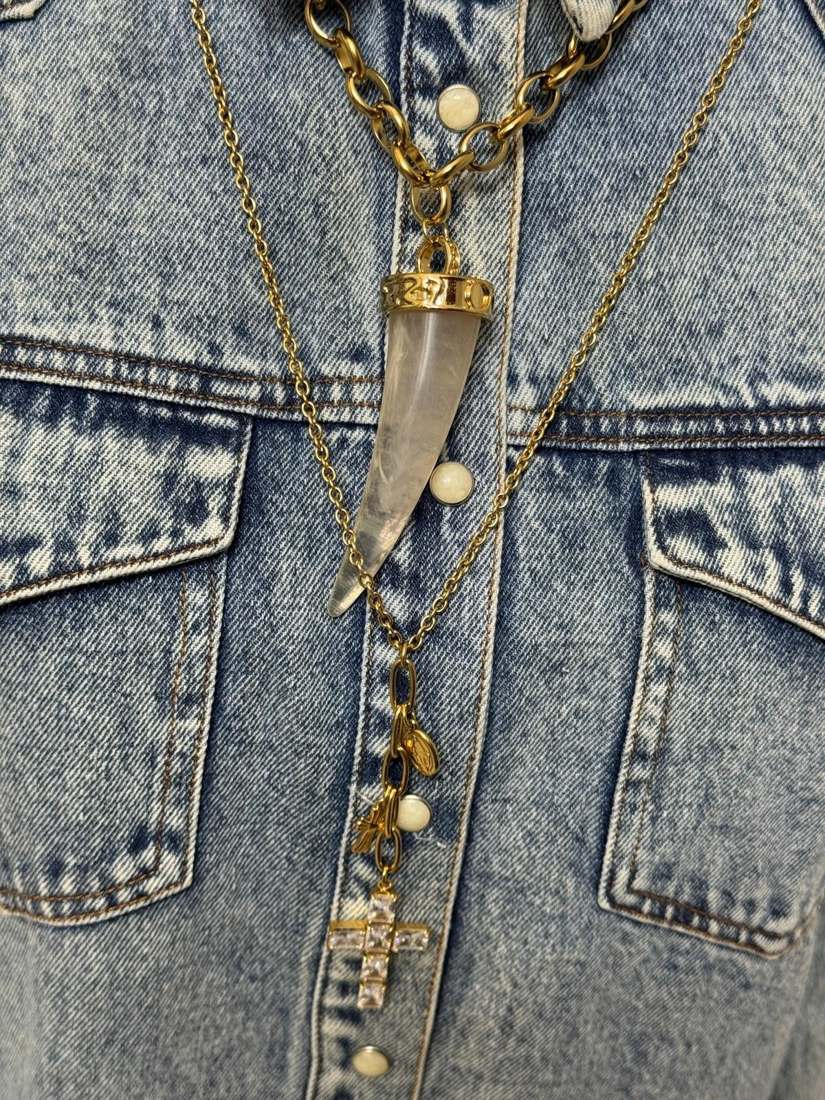 COLLAR LARGO CRUZ BRILLOS