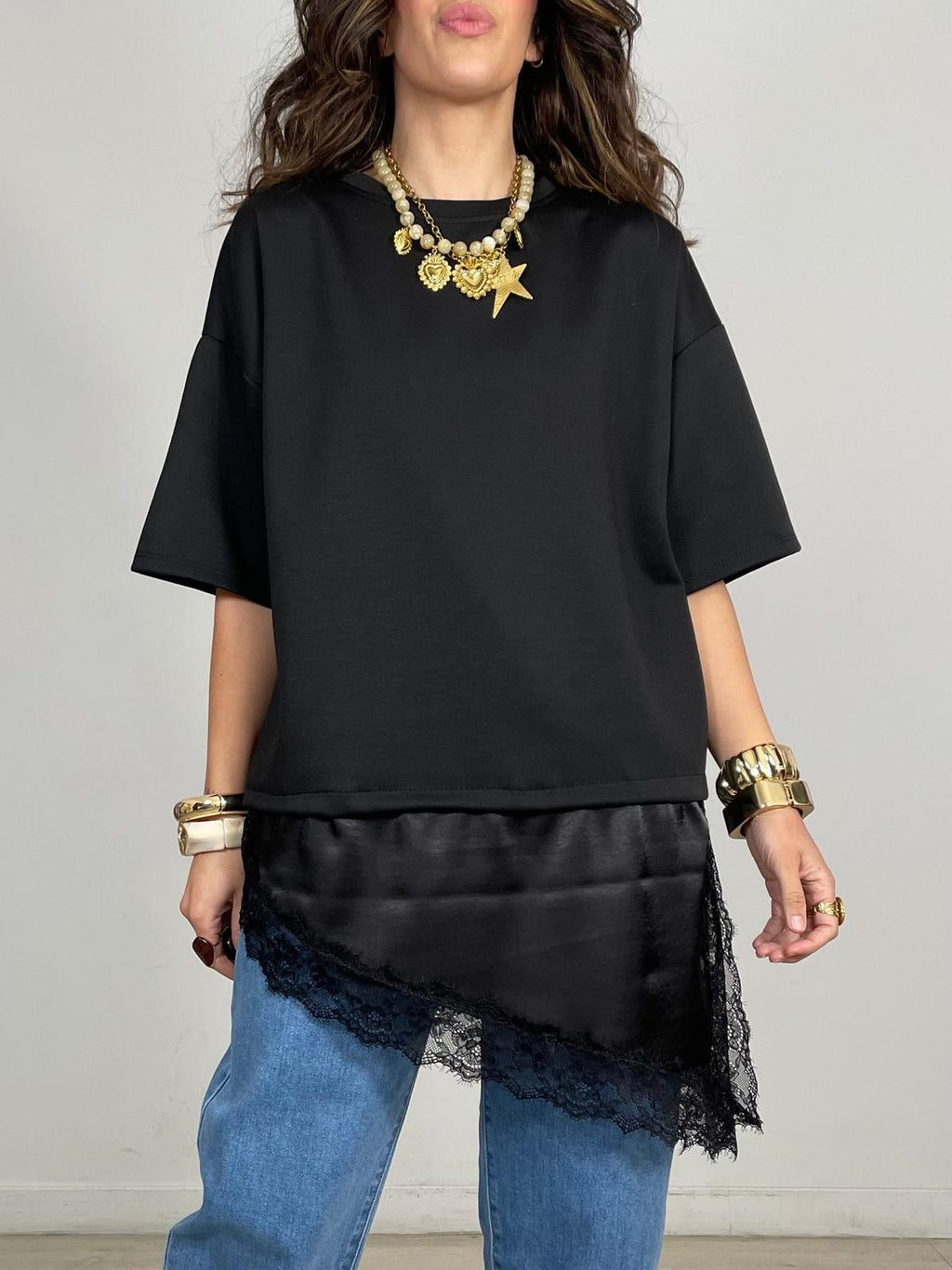 MAXI CAMISETA MANGA CORTA + BAJO PUNTILLA