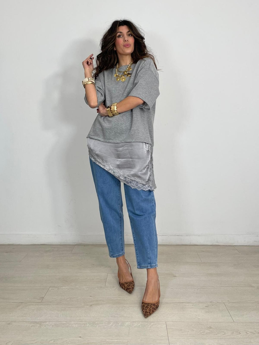 MAXI CAMISETA MANGA CORTA + BAJO PUNTILLA