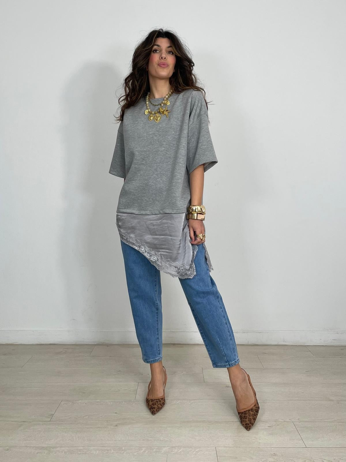 MAXI CAMISETA MANGA CORTA + BAJO PUNTILLA