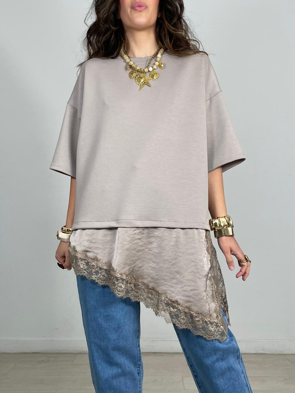 MAXI CAMISETA MANGA CORTA + BAJO PUNTILLA