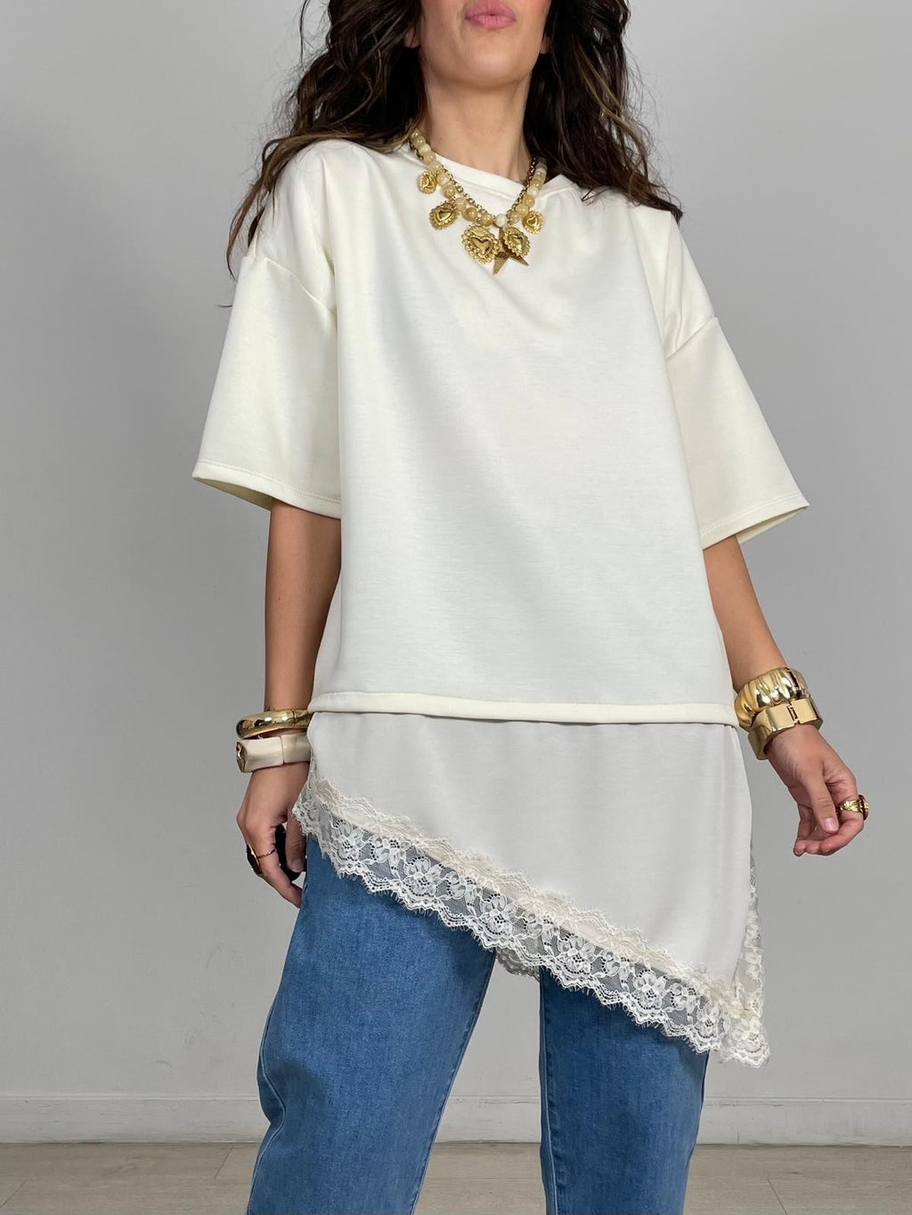 MAXI CAMISETA MANGA CORTA + BAJO PUNTILLA