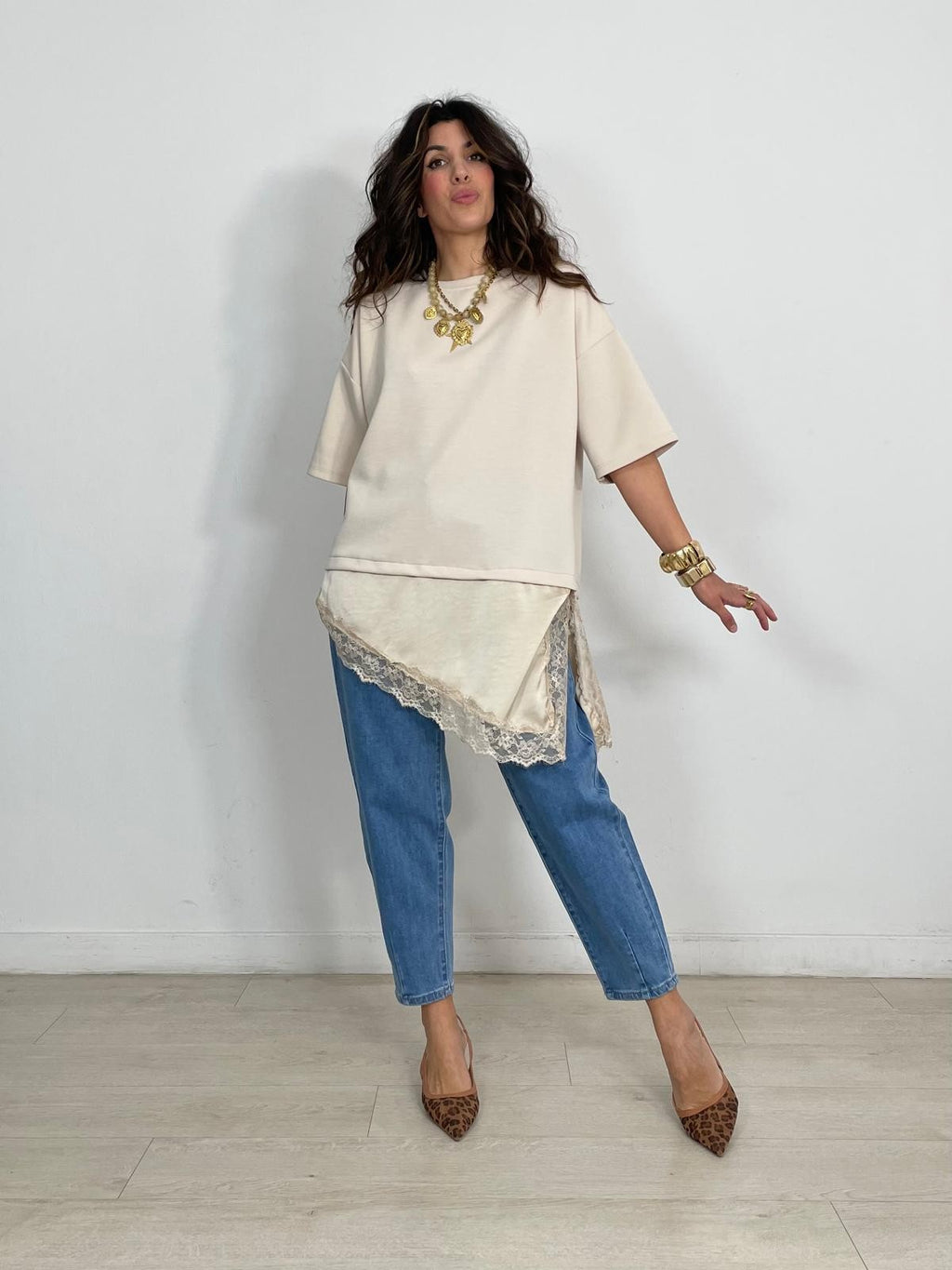 MAXI CAMISETA MANGA CORTA + BAJO PUNTILLA