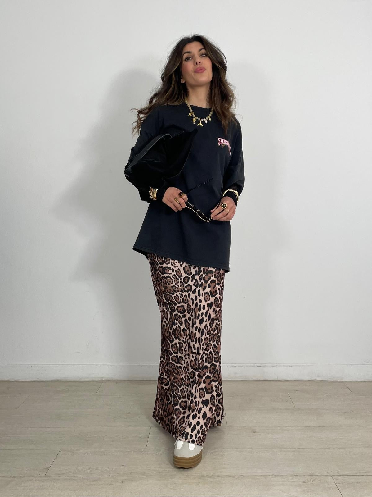 FALDA LARGA ELASTICA LEOPARDO