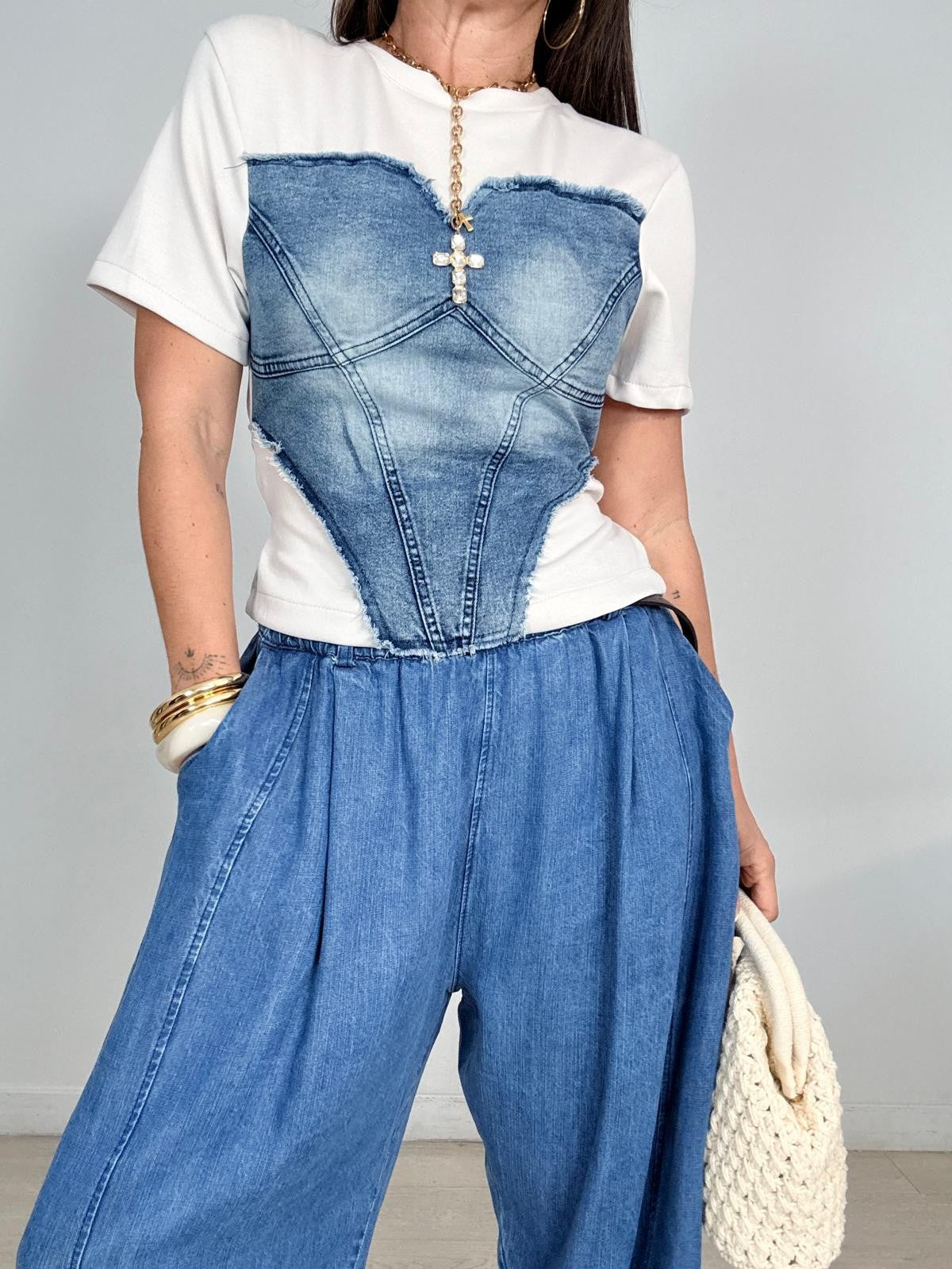 CAMISETA COMBINADA DENIM