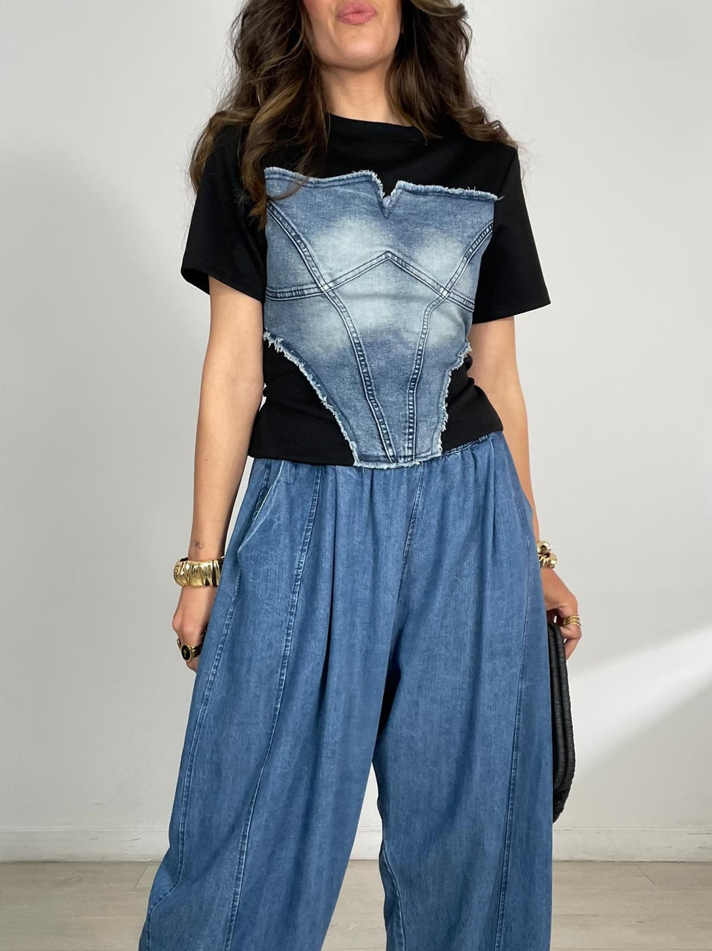 CAMISETA COMBINADA DENIM