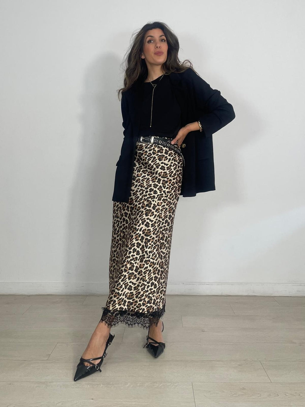 FALDA LARGA SATEN LEOPARDO