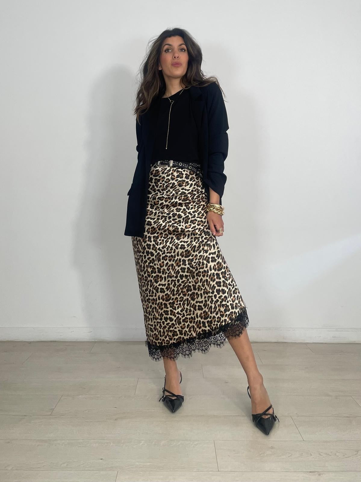 FALDA LARGA SATEN LEOPARDO
