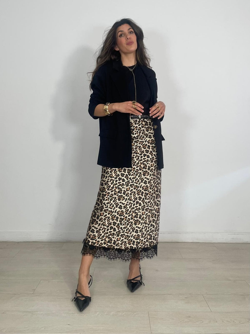 FALDA LARGA SATEN LEOPARDO