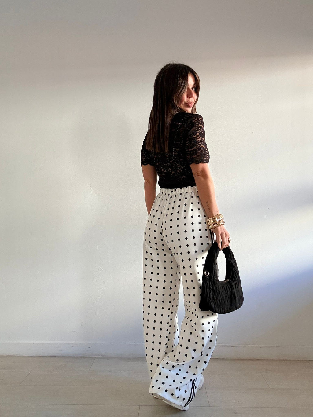 PANTALÓN ANCHO LUNARES + RAYA LATERAL