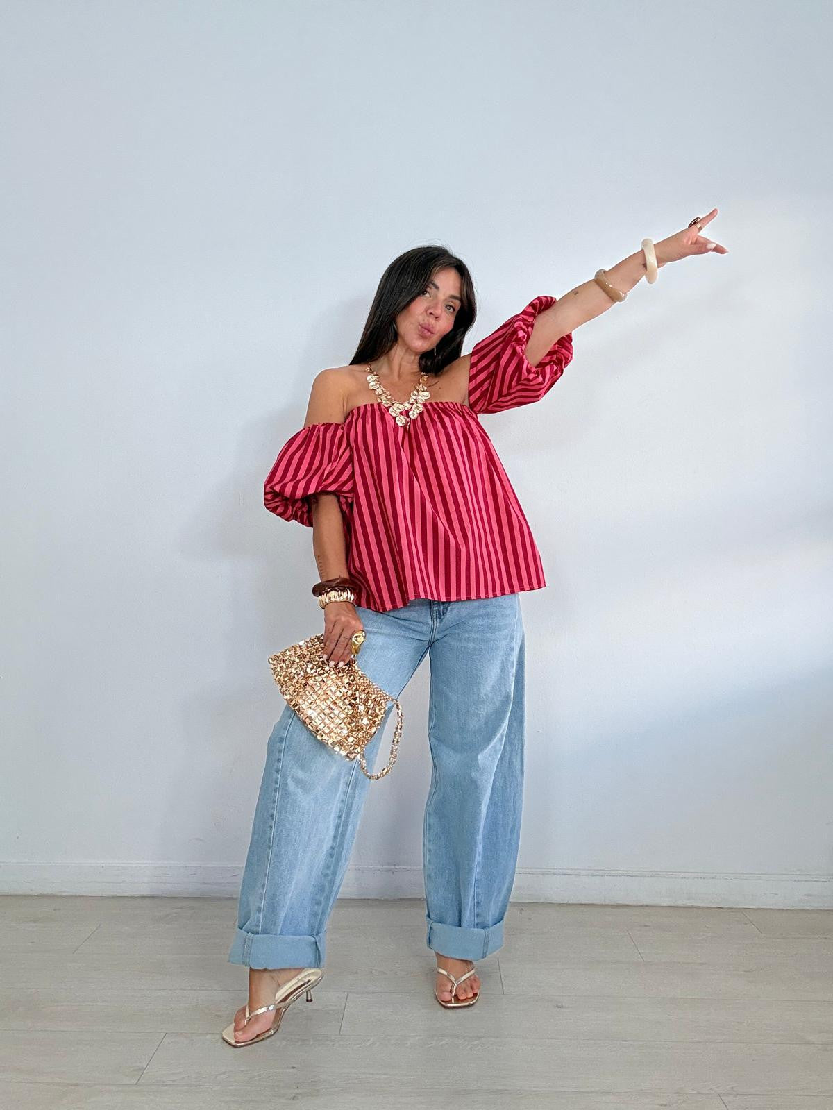 BLUSA RAYAS MANGAS GLOBO