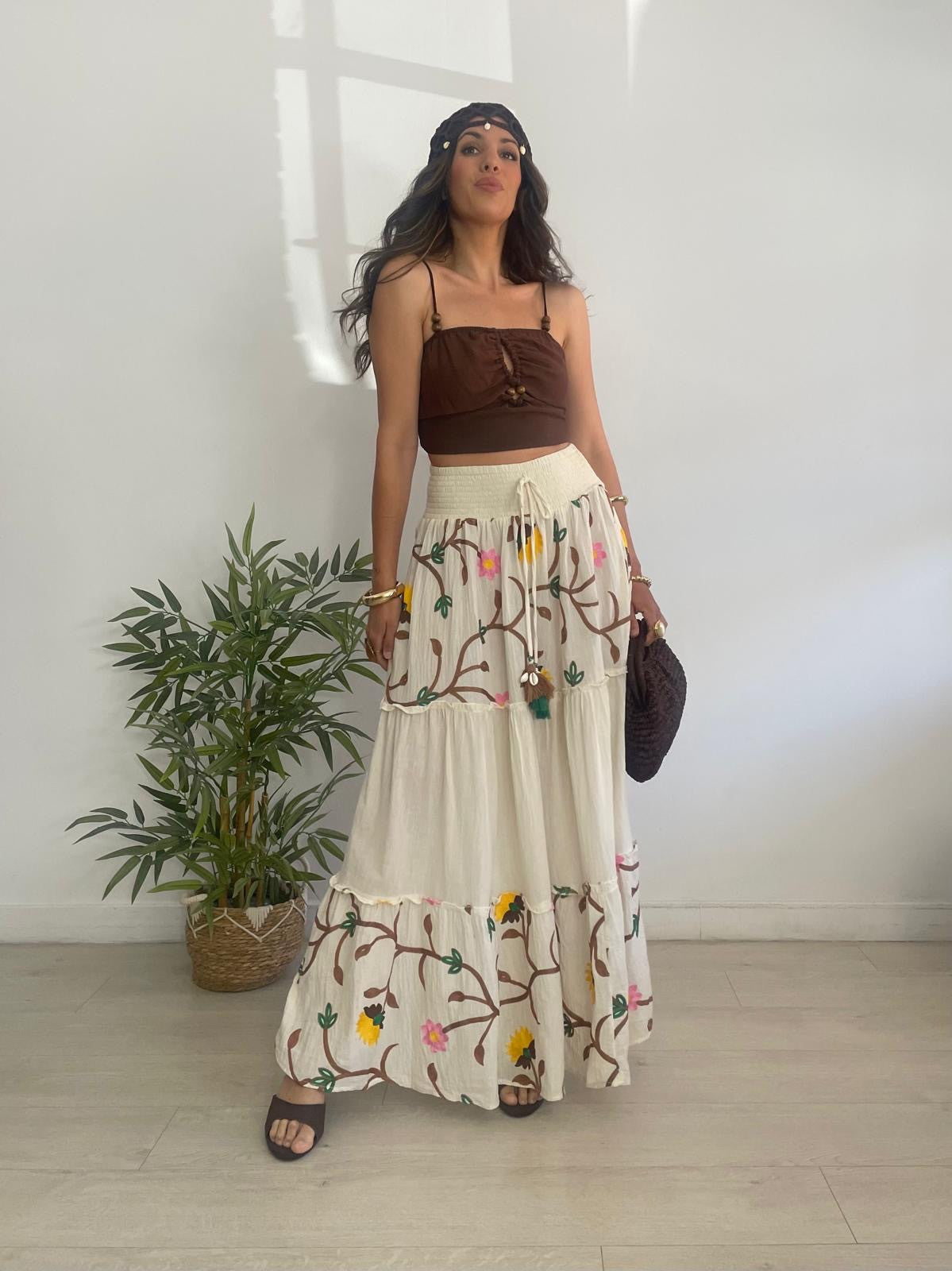 FALDA LARGA FLORECITAS