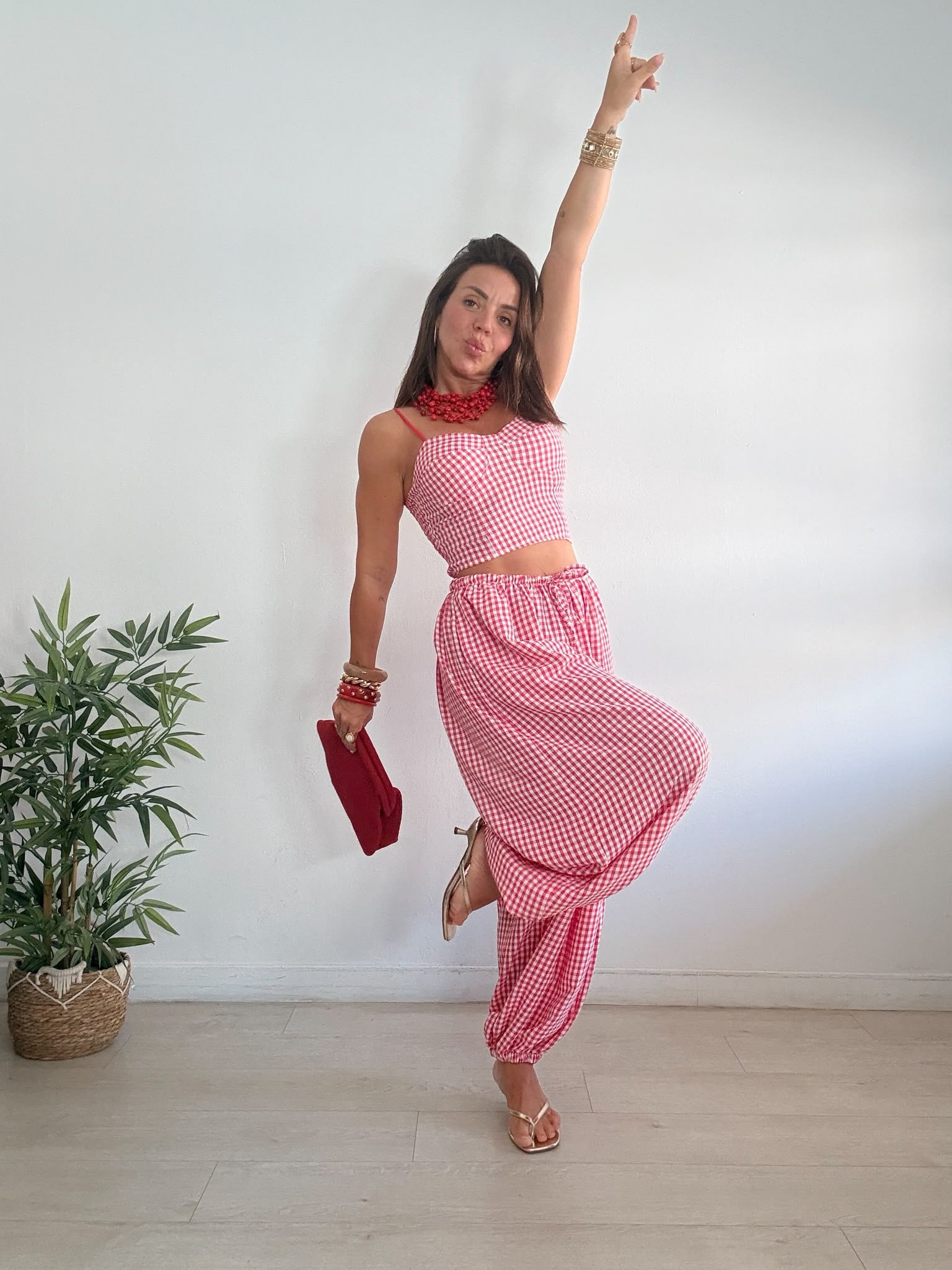 CONJUNTO TOP CASCOS & PANTALÓN VICHY