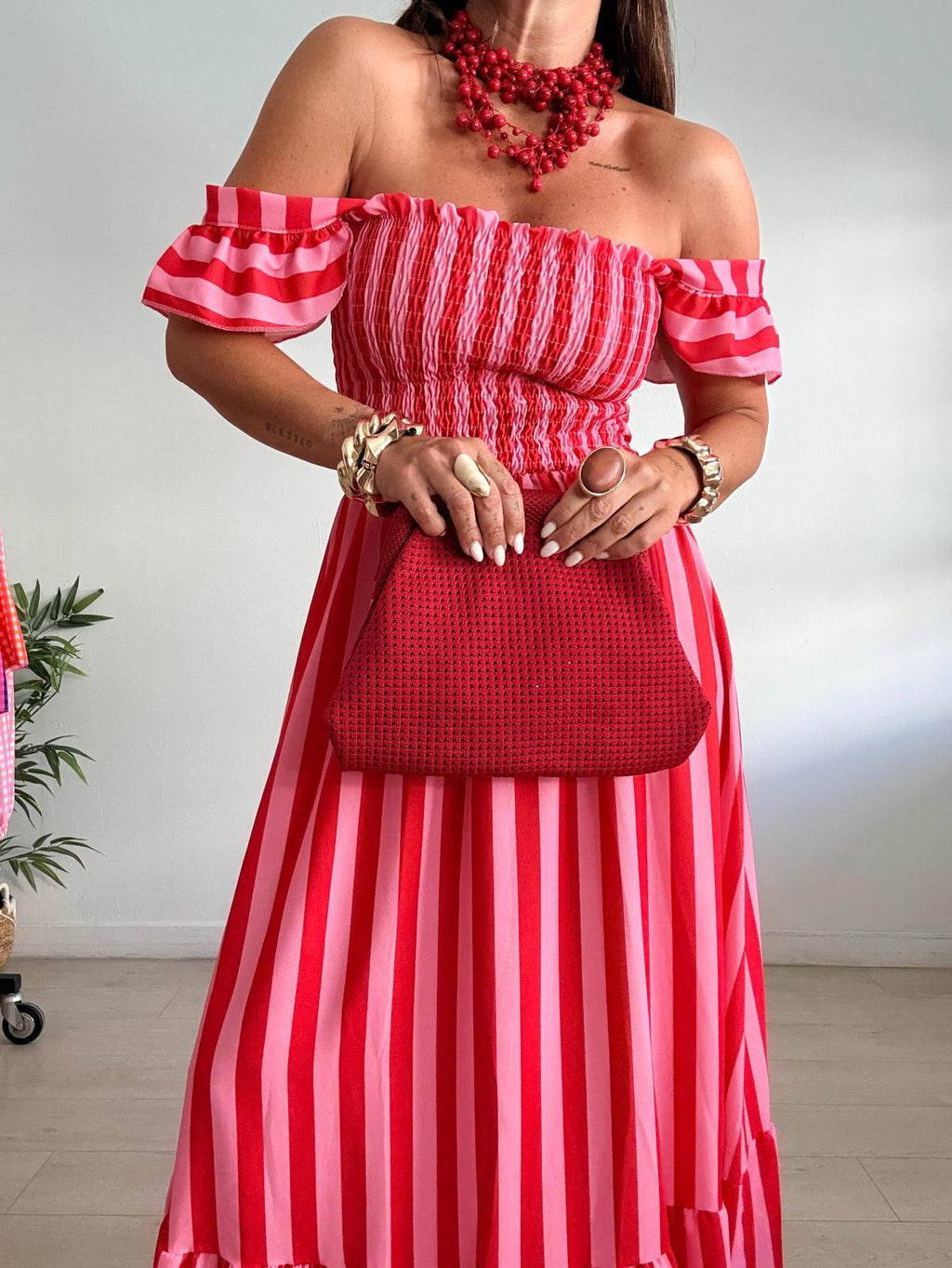 VESTIDO RAYAS PECHO NIDO DE ABEJA