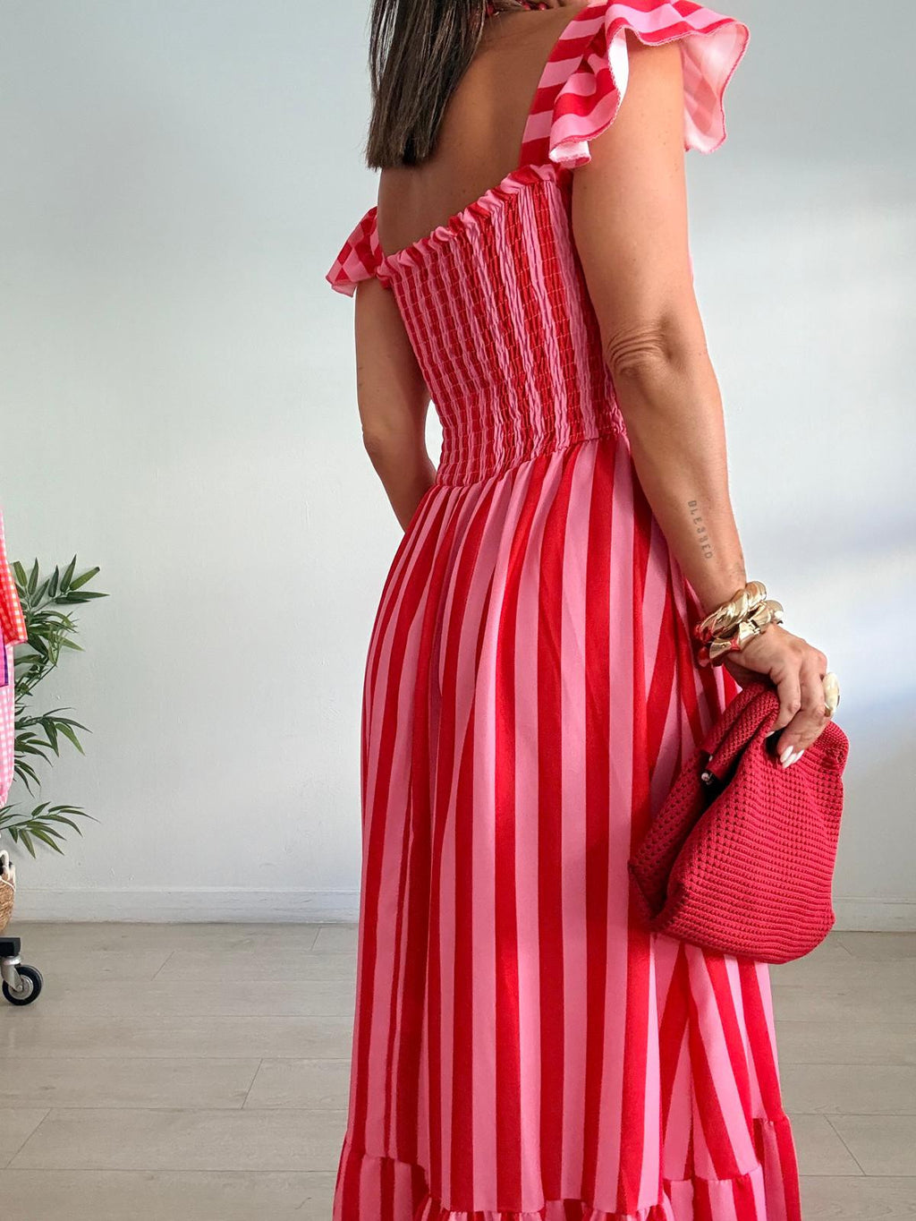 VESTIDO RAYAS PECHO NIDO DE ABEJA