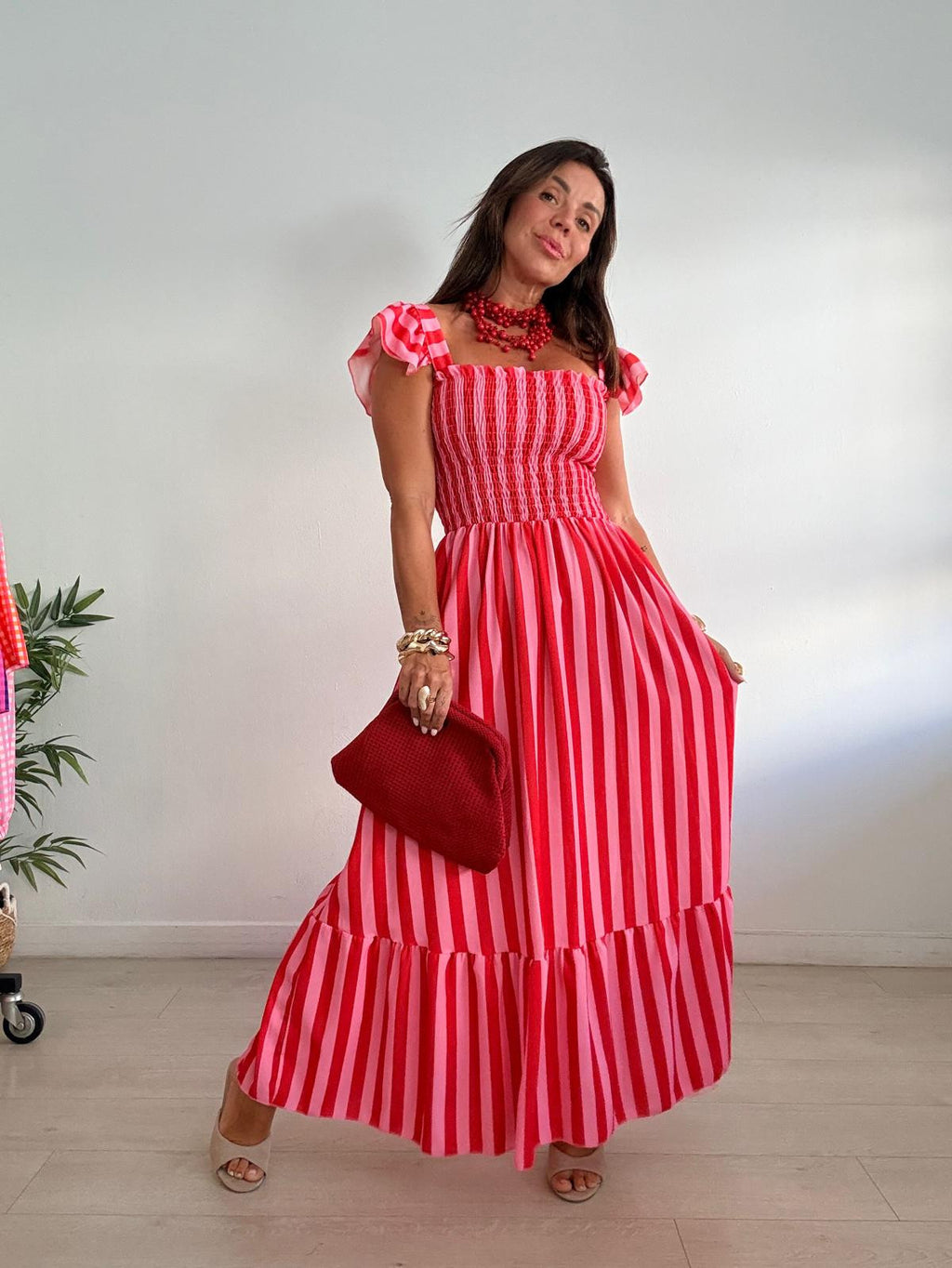 VESTIDO RAYAS PECHO NIDO DE ABEJA