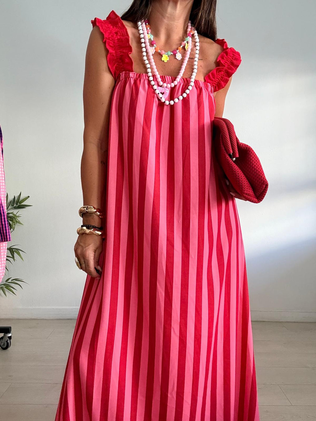 VESTIDO RAYAS MANGA FRUNCIDA