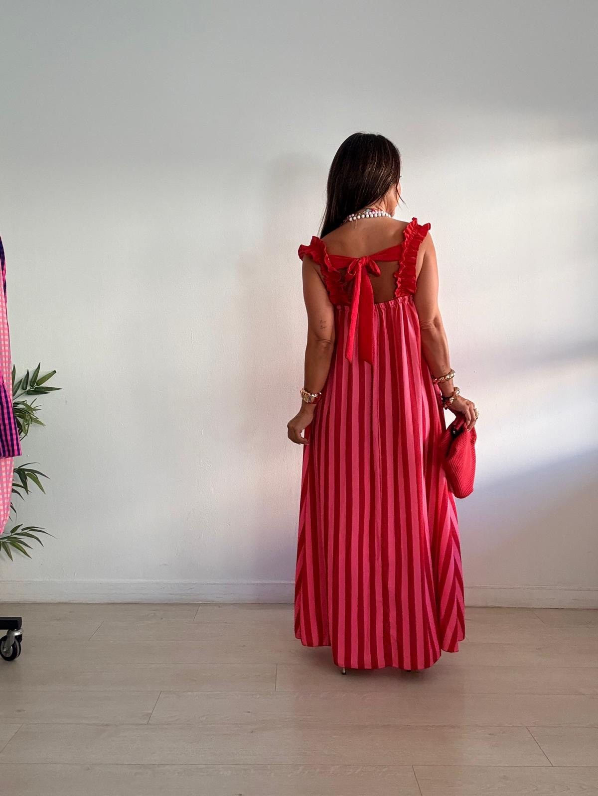 VESTIDO RAYAS MANGA FRUNCIDA