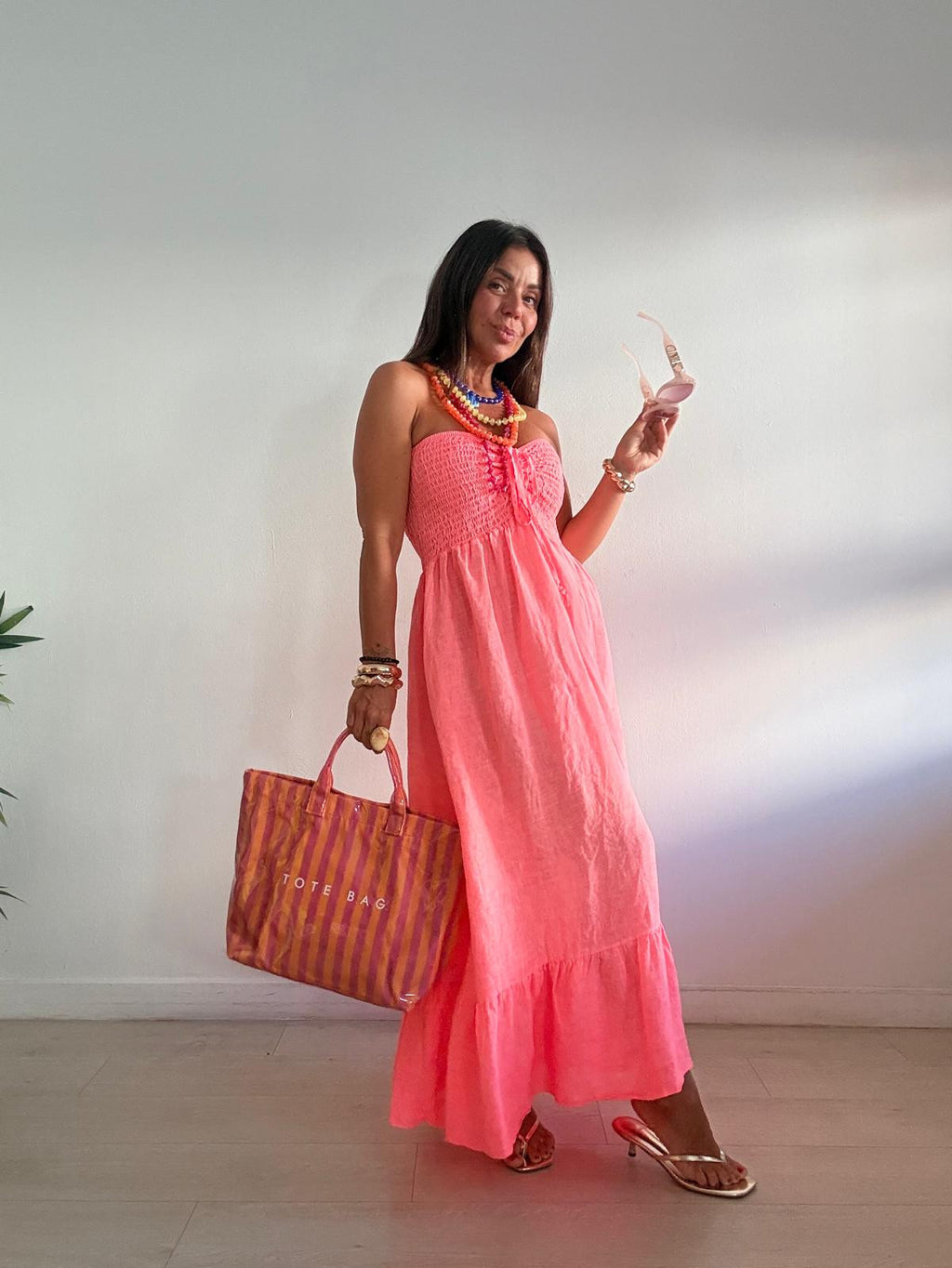 VESTIDO LARGO LINO NIDO DE ABEJA