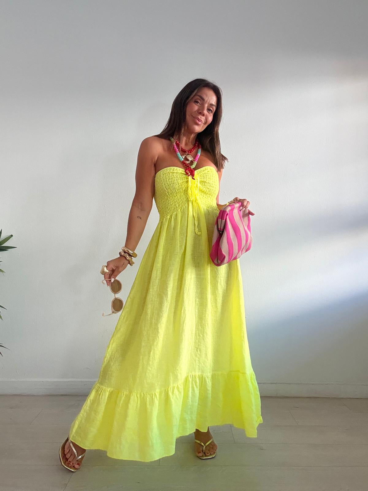 VESTIDO LARGO LINO NIDO DE ABEJA