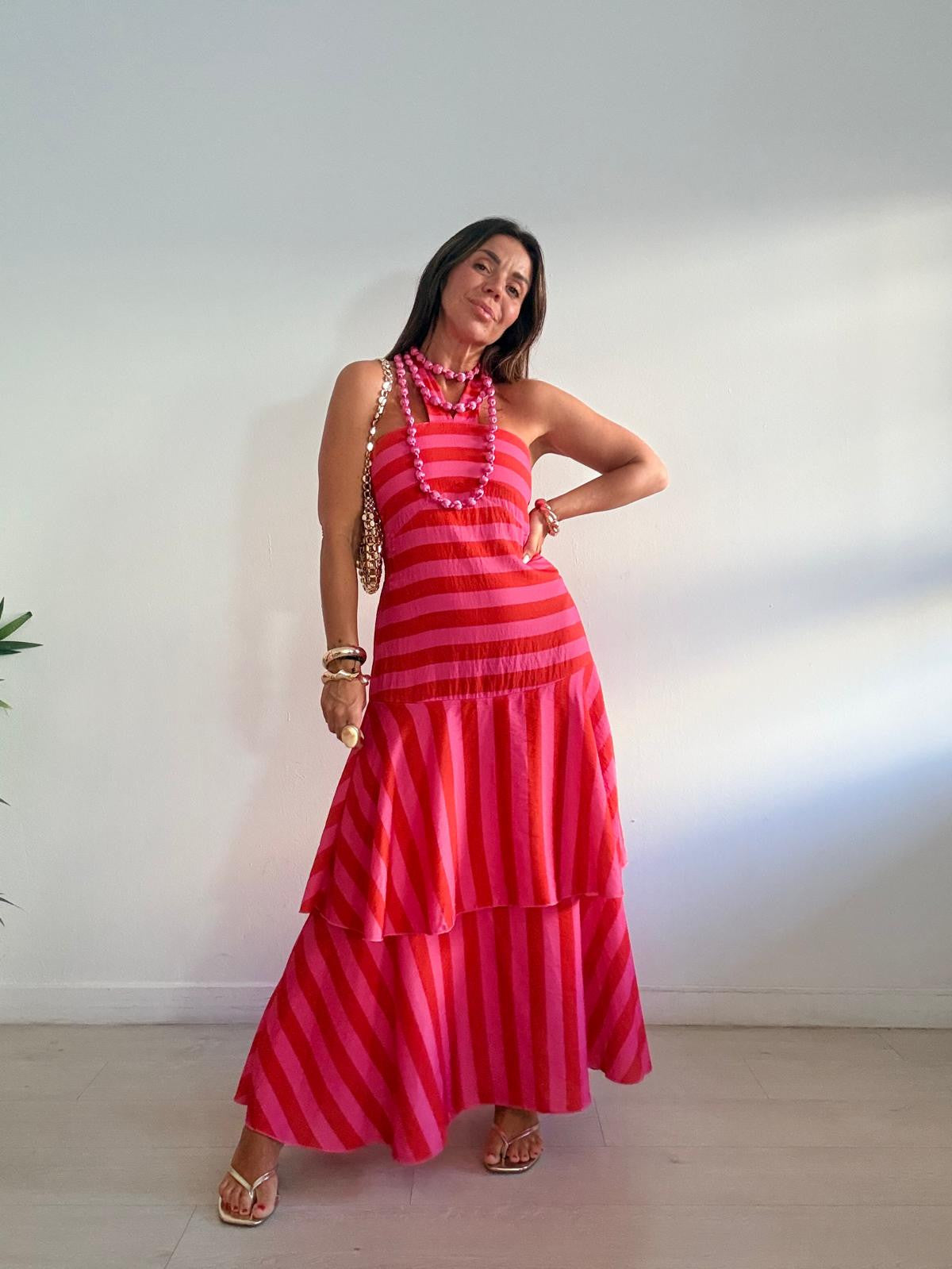 VESTIDO LARGO RAYAS ESPALDA NIDO DE ABEJA