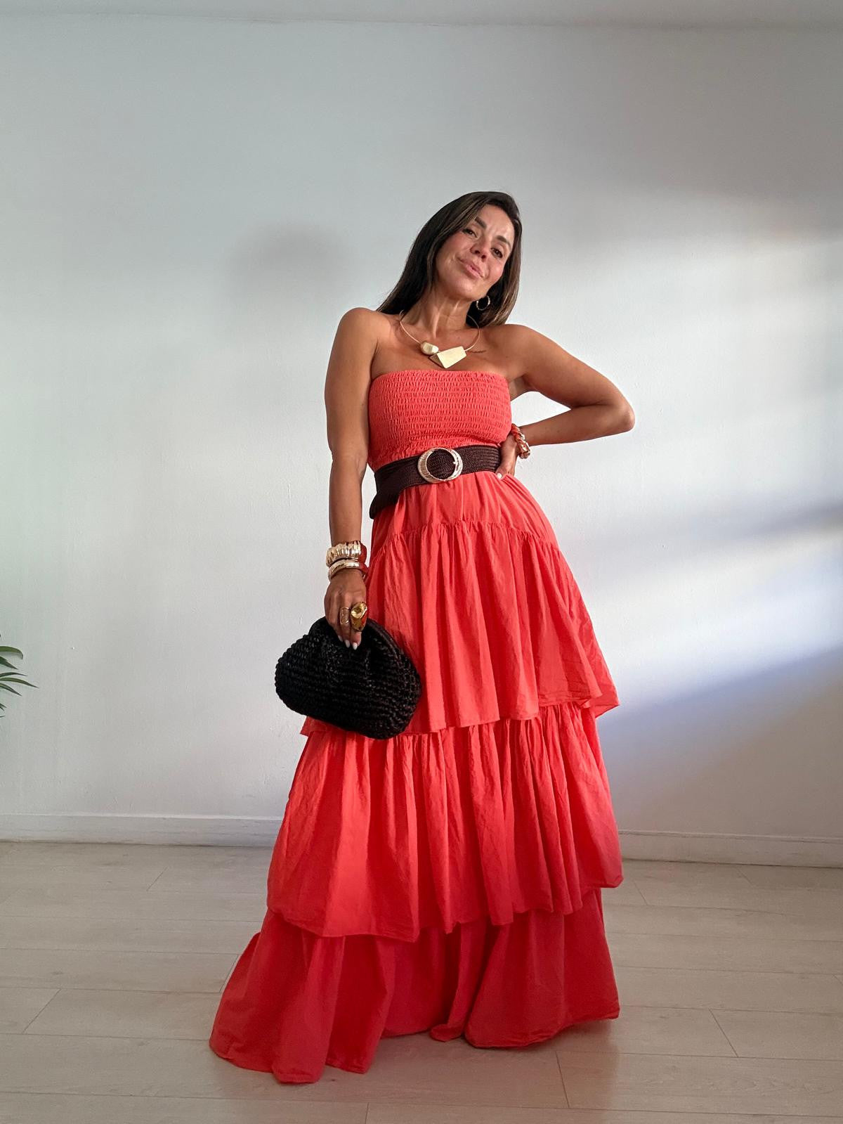 VESTIDO PALABRA DE HONOR VOLANTES