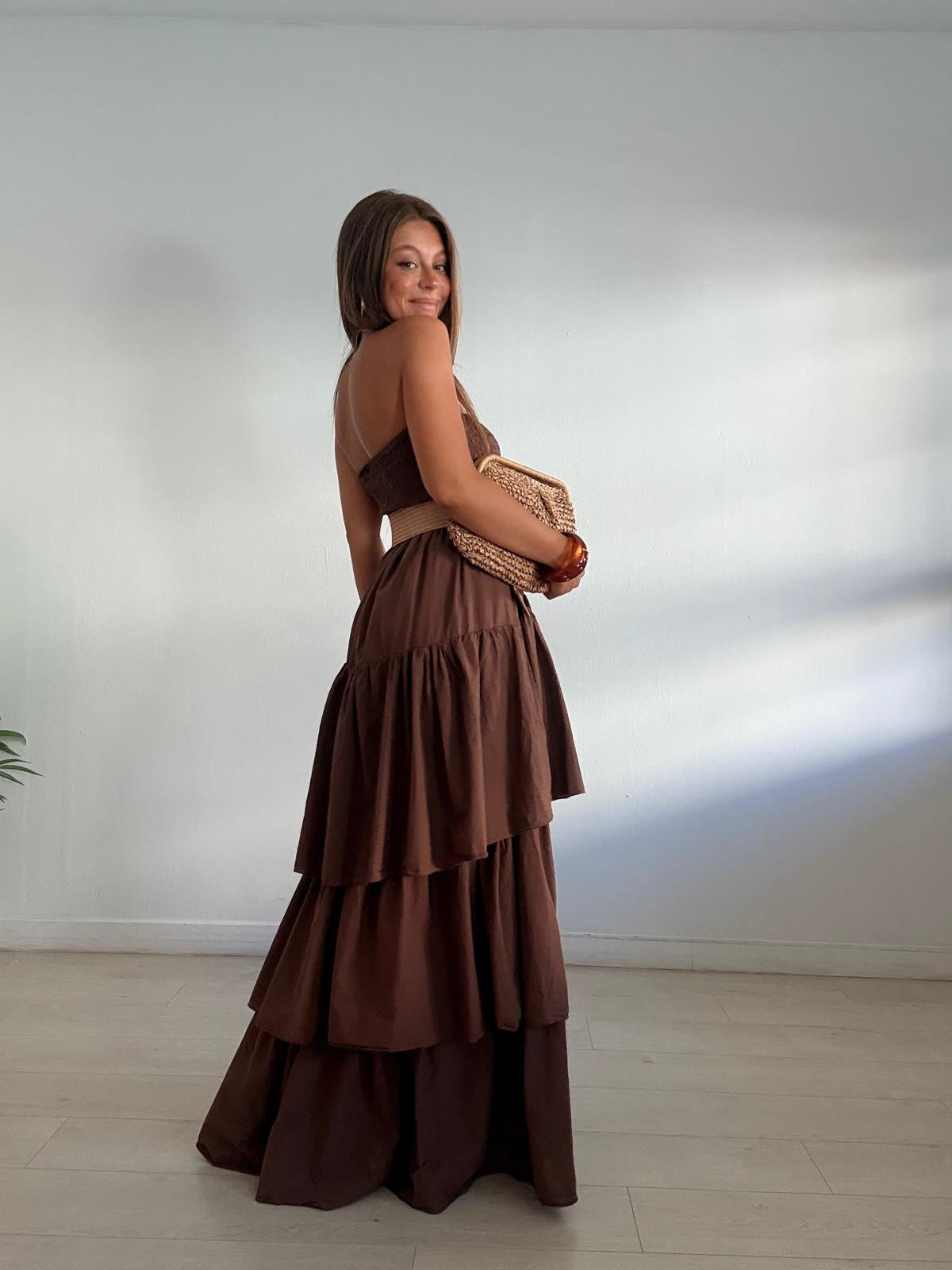 VESTIDO PALABRA DE HONOR VOLANTES