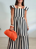VESTIDO RAYAS BEIGE Y NEGRO