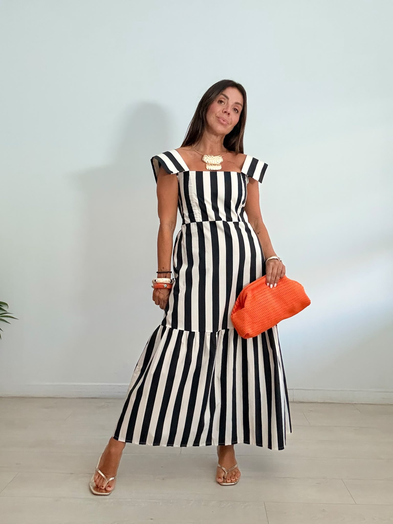 VESTIDO RAYAS BEIGE Y NEGRO