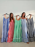MAXI VESTIDO BICOLOR RAYAS VOLANTITO