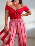 PANTALÓN FLUIDO RAYAS ROJO Y ROSA